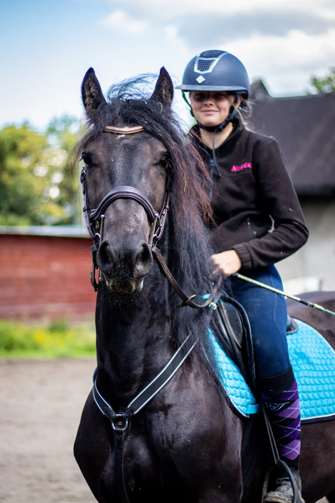Koń w akcji w ośrodku jeździeckim