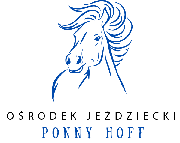 Logo Ośrodka Jeździeckiego Ponny Hoff - biały koń na niebieskim tle